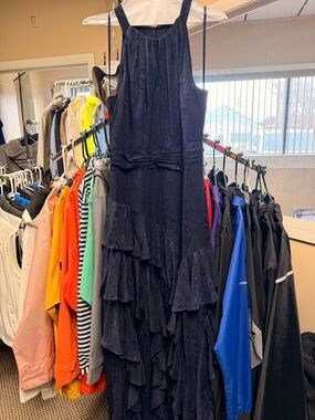 Navy Ruffled Maxi Dress